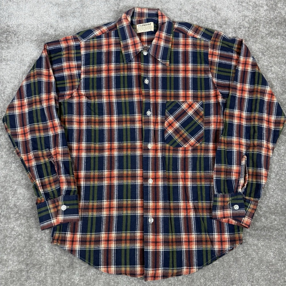 Vintage Klondike Shirt Men's Medium Blue Plaid Flannel Long Sleeve‎ USA Made